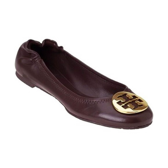 Tory Burch 💕Reva Brown Leather Emblem Logo Flats - Picture 8 of 8